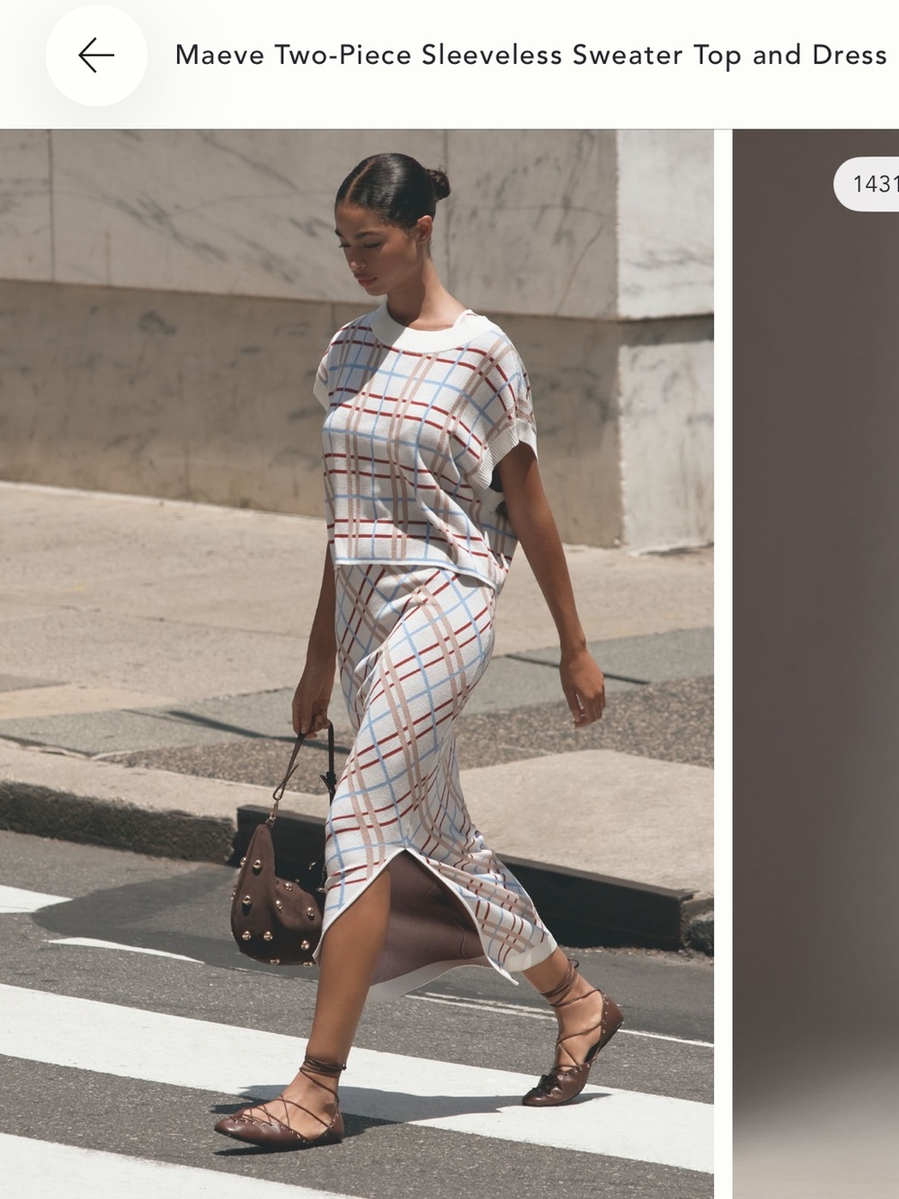 Maeve Neutral Plaid Maxi Skirt in White with Brown and Blue Accents